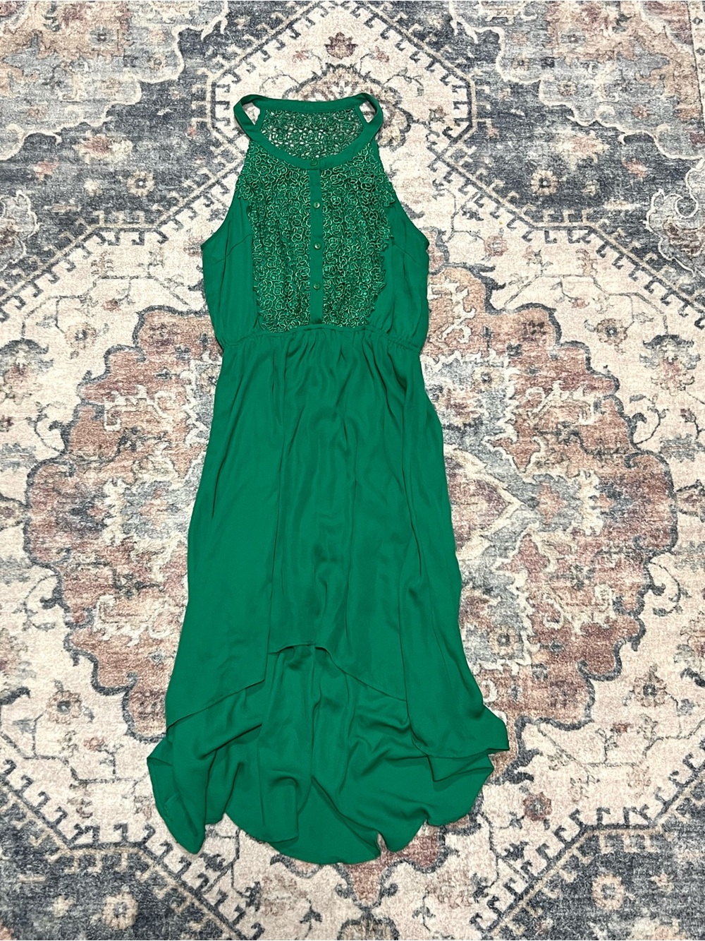 Francesca’s Miami Sleeveless Halter Green Hi-Low Dress